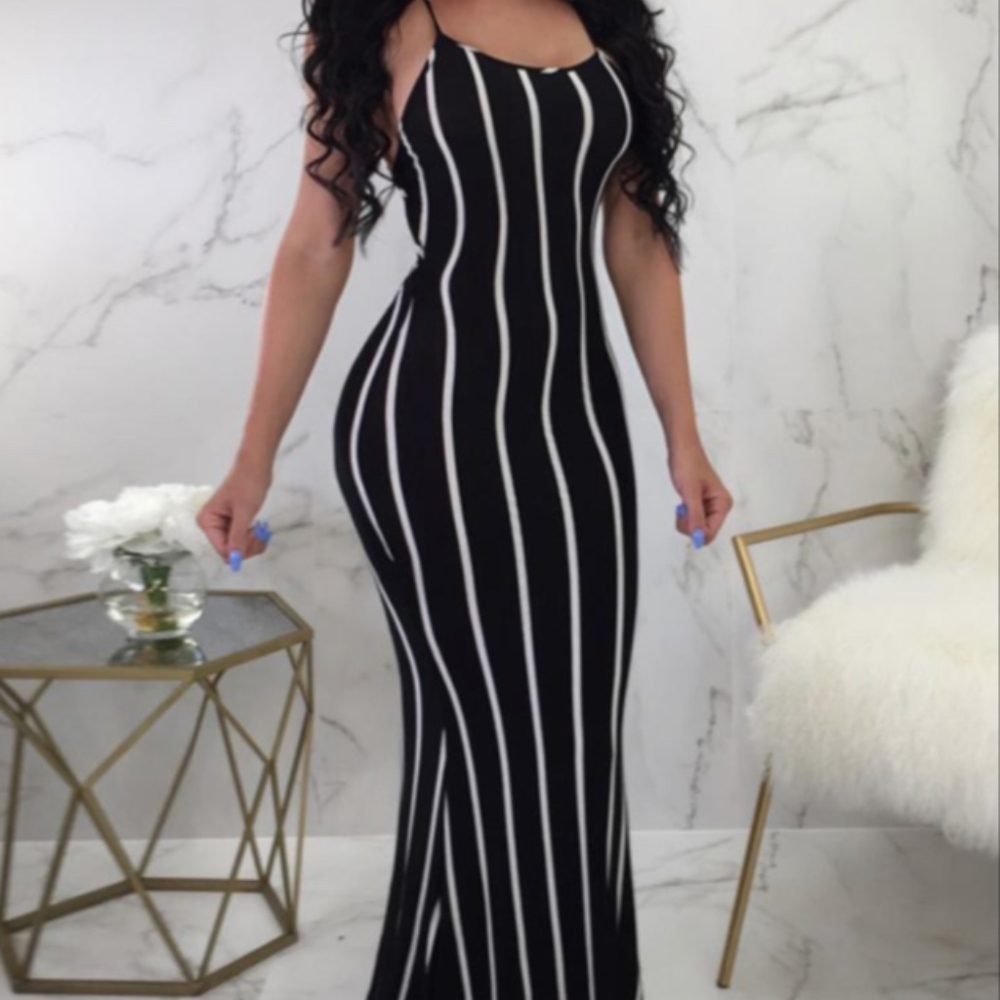 Striped Backless Maxi Dress